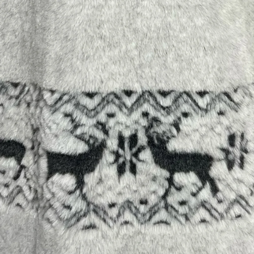 Nordic Lights gray heavyweight faux fur hooded coat deer snowflake motif size L - Picture 5 of 7